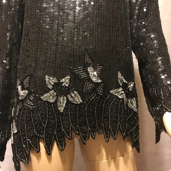 Vtg Royal Feeling Women Sequined Black Top Sz L - Picture 5 of 8